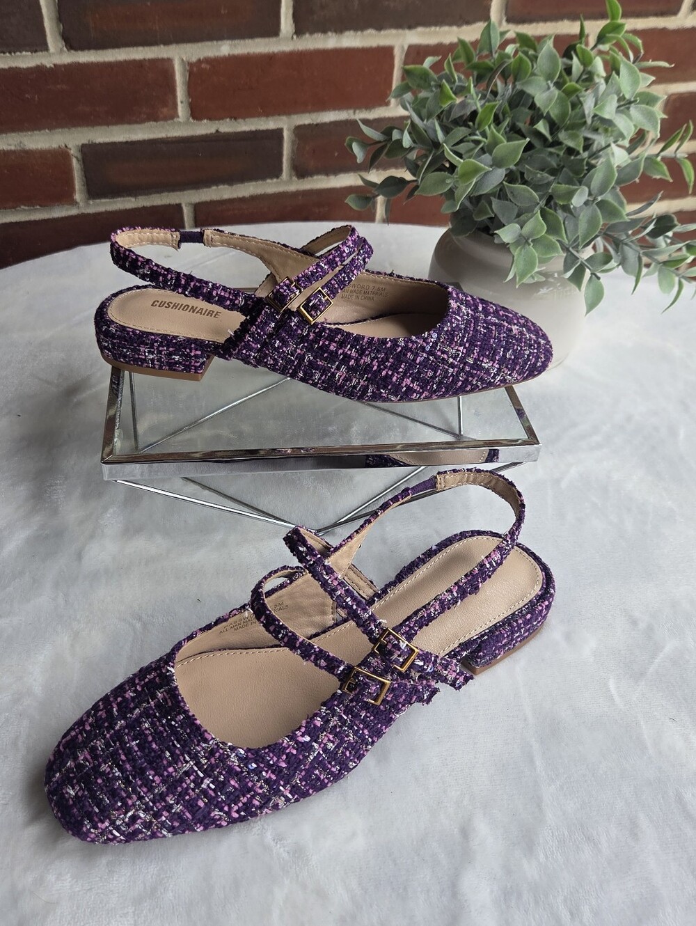 💜 CUSHIONAIRE Password Purple Tweed Mary Jane Flats Women’s 7.5M